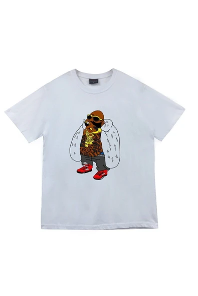 fame-stoned  Beyaz Rick Ross Baskılı T-shirt