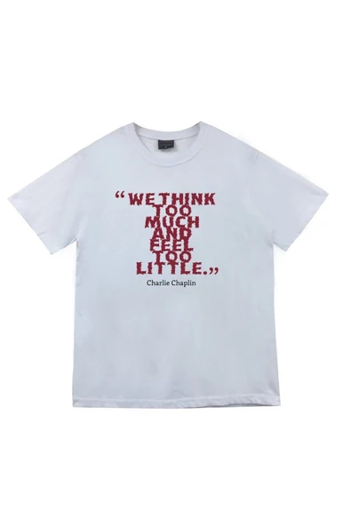 fame-stoned  Unisex Beyaz Charlie Chaplin Baskılı T-shirt ürün görseli