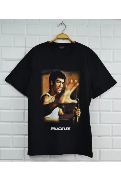 fame-stoned  Bruce Lee Baskılı Unisex %100 Pamuk Siyah T-shirt ürün görseli 1