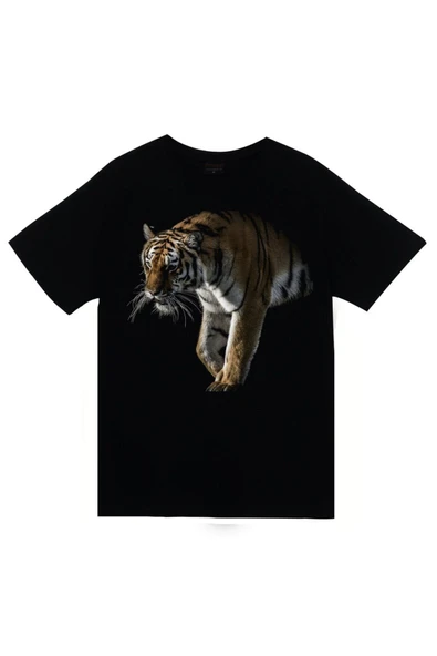 fame-stoned  Aslan, Hayvan Baskılı Unisex %100 Pamuk Siyah T-shirt ürün görseli