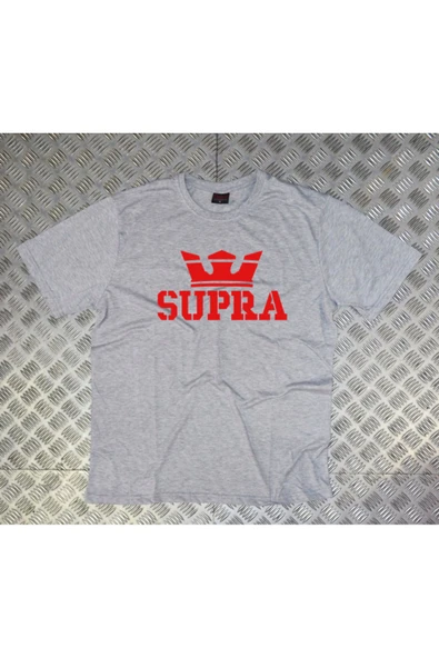 fame-stoned  Unisex Gri Supra Baskılı T-shirt ürün görseli
