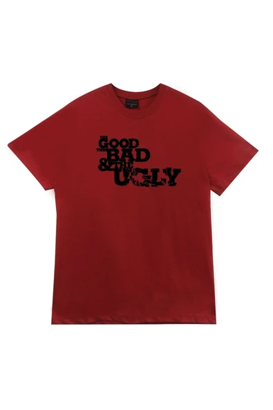 fame-stoned  Unisex Kırmızı İyi Kötü Çirkin Baskılı T-Shirt ürün görseli