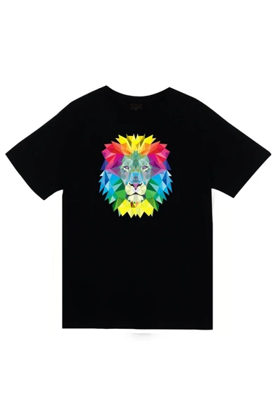 fame-stoned  Aslan Baskılı Unisex %100 Pamuk Siyah T-shirt