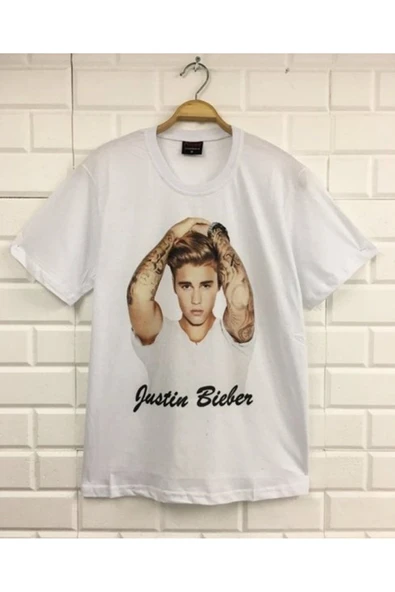 fame-stoned  Justin Bieber Baskılı Unisex %100 Pamuk Beyaz T-shirt ürün görseli 1