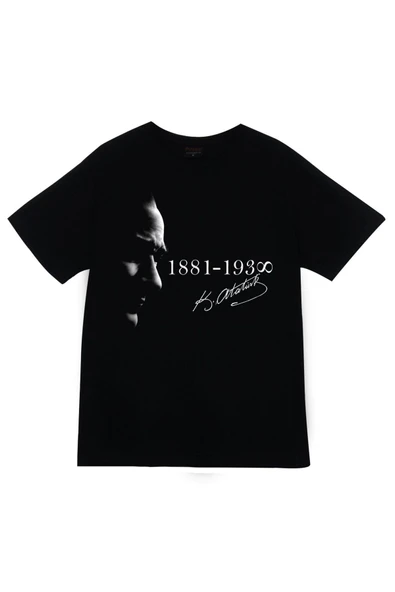 fame-stoned  Gazi Mustafa Kemal Atatürk Baskılı Unisex %100 Pamuk Siyah T-shirt ürün görseli