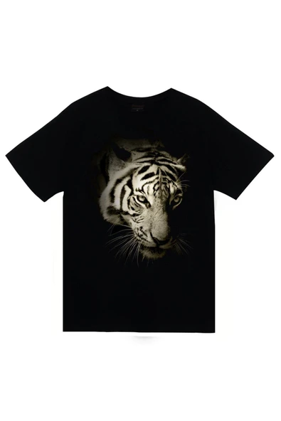 fame-stoned  Aslan Baskılı Unisex %100 Pamuk Siyah T-shirt ürün görseli