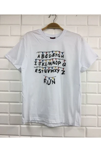 fame-stoned  Unisex Beyaz Stranger Thıngs Baskılı T-shirt