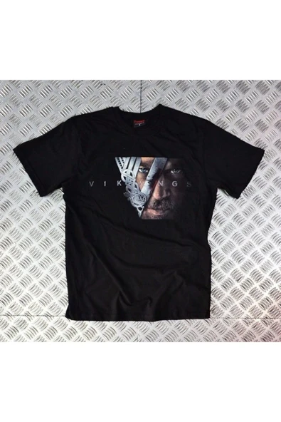 fame-stoned  Vikings Baskılı Unisex %100 Pamuk Siyah T-shirt ürün görseli