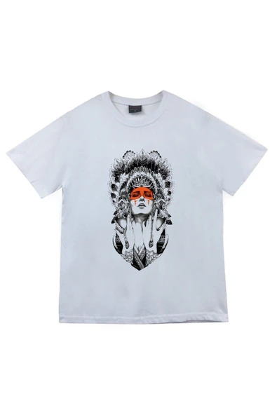 fame-stoned  Unisex Beyaz Kızılderili Baskılı T-shirt ürün görseli