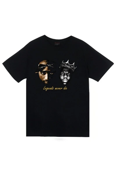 fame-stoned  Tupac Shakur Biggie Baskılı Unisex Siyah %100 Pamuk T-shirt ürün görseli 1