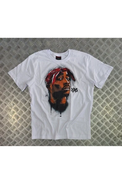fame-stoned  Tupac Baskılı Unisex %100 Pamuk Beyaz T-shirt ürün görseli
