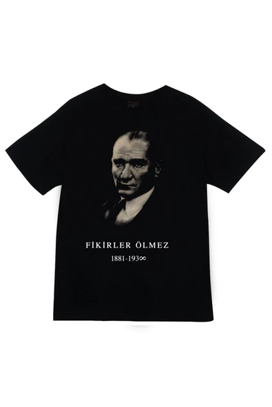 fame-stoned  Gazi Mustafa Kemal Atatürk Baskılı Unisex %100 Pamuk Siyah T-shirt ürün görseli