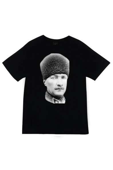 fame-stoned  Gazi Mustafa Kemal Atatürk Baskılı Unisex %100 Pamuk Siyah T-shirt ürün görseli