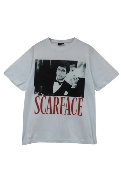 fame-stoned  Scarface Baskılı Unisex %100 Pamuk Beyaz T-shirt ürün görseli