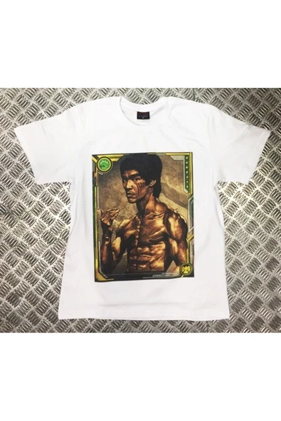 fame-stoned  Bruce Lee Baskılı Unisex %100 Pamuk Beyaz T-shirt ürün görseli
