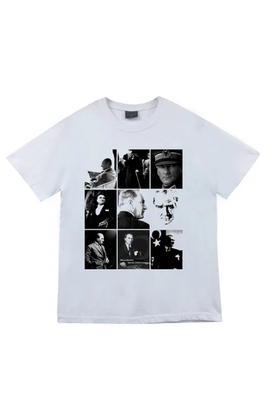 fame-stoned  Gazi Mustafa Kemal Atatürk Baskılı Unisex %100 Pamuk Beyaz T-shirt