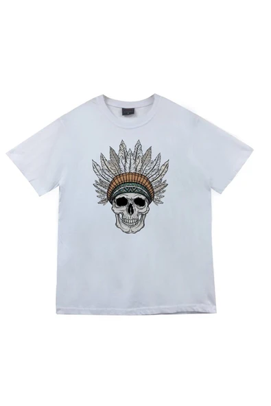 fame-stoned  Unisex Beyaz Kızılderili Tişört Baskılı T-shirt ürün görseli