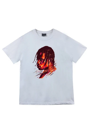 fame-stoned  Unisex Beyaz Astraworld Travis Scott Baskılı T-Shirt