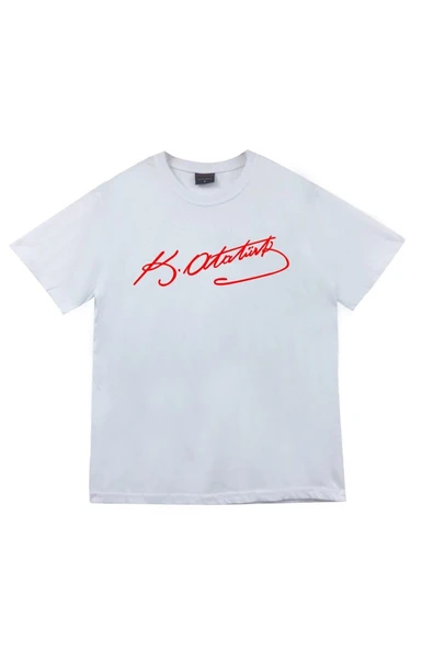 fame-stoned  Gazi Mustafa Kemal Atatürk Baskılı Unisex %100 Pamuk Beyaz T-shirt