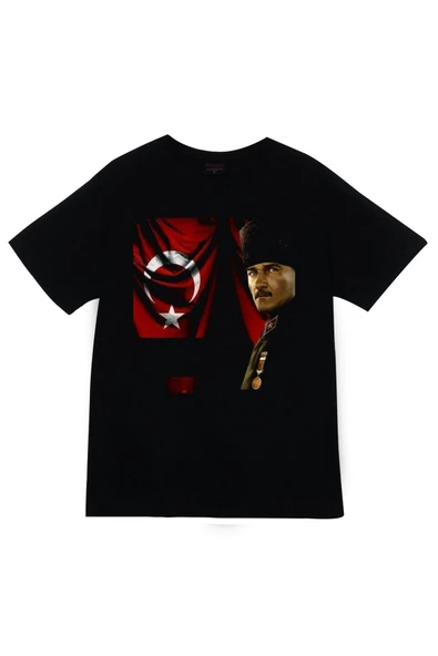 fame-stoned  Gazi Mustafa Kemal Atatürk Baskılı Unisex %100 Pamuk Siyah T-shirt ürün görseli