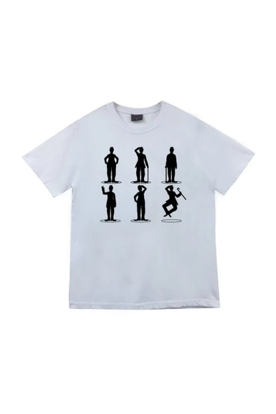 fame-stoned  Unisex Beyaz Charlie Chaplin Baskılı Tshirt ürün görseli