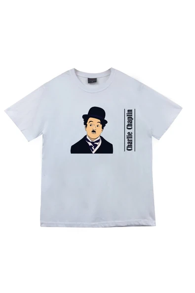 fame-stoned  Unisex Mavi Charlie Chaplin Baskılı T-shirt ürün görseli