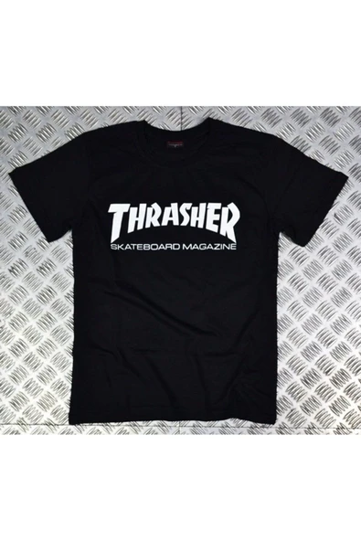 fame-stoned  Thrasher Baskılı Unisex %100 Pamuk Siyah T-shirt ürün görseli