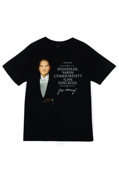 fame-stoned  Gazi Mustafa Kemal Atatürk Baskılı Unisex %100 Pamuk Siyah T-shirt ürün görseli