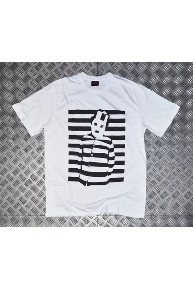 fame-stoned  Unisex Beyaz Charlie Chaplin Baskılı T-shirt ürün görseli 1