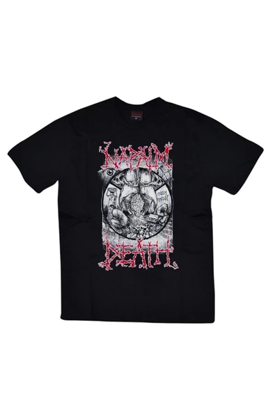 fame-stoned Napalm Death Baskılı Unisex %100 Pamuk Siyah T-shirt - 1