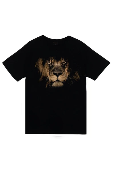 fame-stoned  Unisex Siyah Aslan Baskılı T-shirt