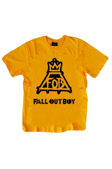 fame-stoned  Fall Out Boy Baskılı Unisex %100 Pamuk Sarı T-shirt ürün görseli