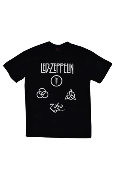 fame-stoned  Led Zeppelin Baskılı Unisex %100 Pamuk Siyah T-shirt ürün görseli