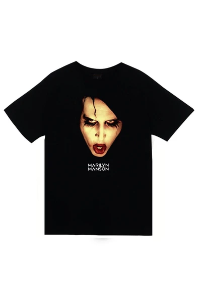 fame-stoned Marilyn Manson Baskılı Unisex %100 Pamuk Siyah T-shirt ürün görseli