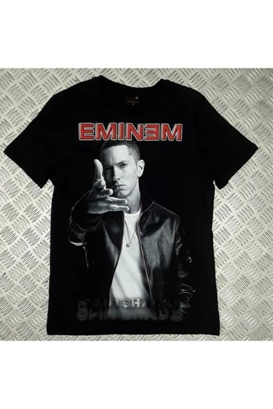fame-stoned  Eminem Baskılı Unisex %100 Pamuk Siyah T-shirt ürün görseli