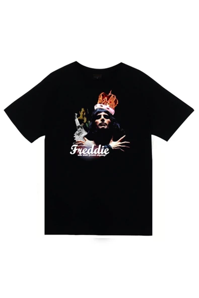 fame-stoned Queen Baskılı Unisex %100 Pamuk Siyah T-shirt ürün görseli