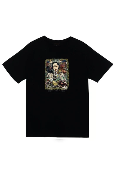fame-stoned Marilyn Manson Baskılı Unisex %100 Pamuk Siyah T-shirt - 1