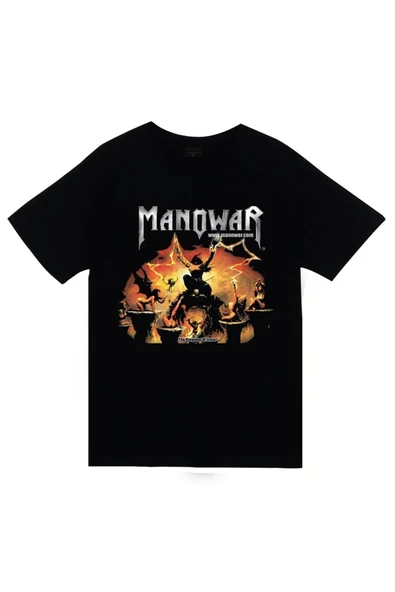fame-stoned  Manowar Baskılı Unisex %100 Pamuk Siyah T-shirt ürün görseli