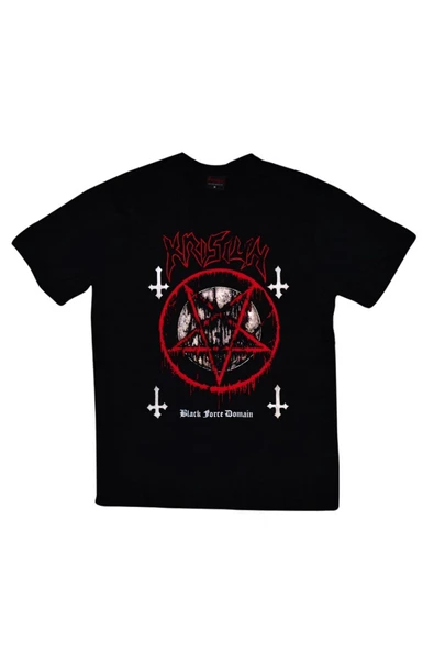 fame-stoned  Krisiun Baskılı Unisex %100 Pamuk Siyah T-shirt