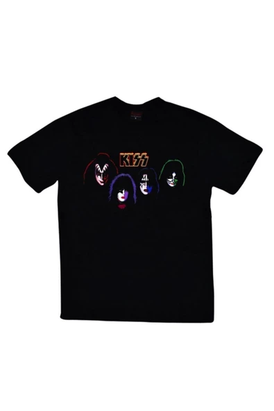 fame-stoned  Kiss Baskılı Unisex %100 Pamuk Siyah T-shirt ürün görseli
