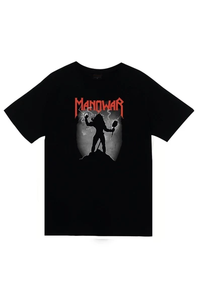 fame-stoned Manowar Baskılı Unisex %100 Pamuk Siyah T-shirt ürün görseli
