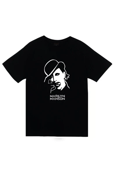 fame-stoned  Marilyn Manson Baskılı Unisex %100 Pamuk Siyah T-shirt