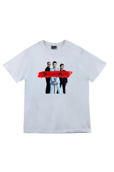 fame-stoned Depeche Mode Baskılı Unisex %100 Pamuk Beyaz T-shirt ürün görseli