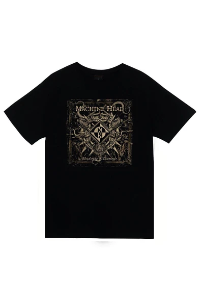 fame-stoned  Unisex Siyah Machine Head Baskılı Tişört