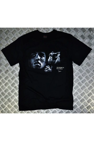 fame-stoned  Muhammet Ali Baskılı Unisex %100 Pamuk Siyah T-shirt
