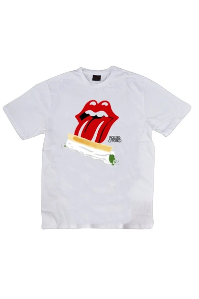 fame-stoned  The Rolling Stones Baskılı Unisex %100 Pamuk Beyaz T-shirt ürün görseli 1