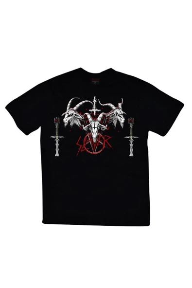 fame-stoned  Slayer Baskılı Unisex %100 Pamuk Siyah T-shirt ürün görseli