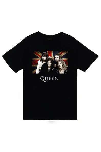 fame-stoned Queen Baskılı Unisex %100 Pamuk Siyah T-shirt ürün görseli
