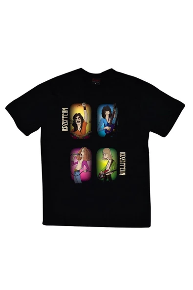 fame-stoned  Led Zeppelin Baskılı Unisex %100 Pamuk Siyah T-shirt ürün görseli