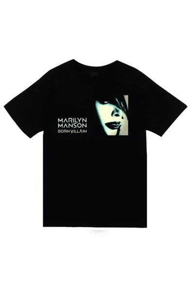 fame-stoned Marilyn Manson Baskılı Unisex %100 Pamuk Siyah T-shirt ürün görseli